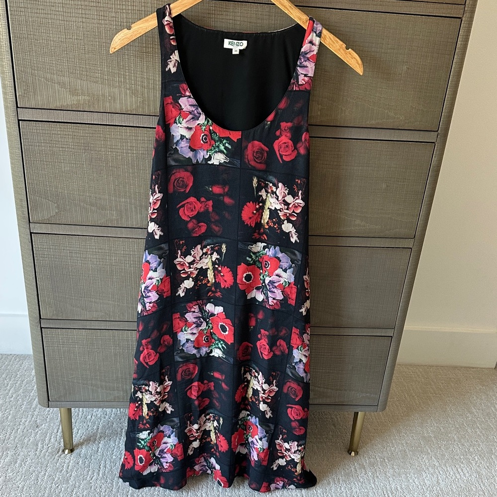 Kenzo Black and Red Floral Midi Dress